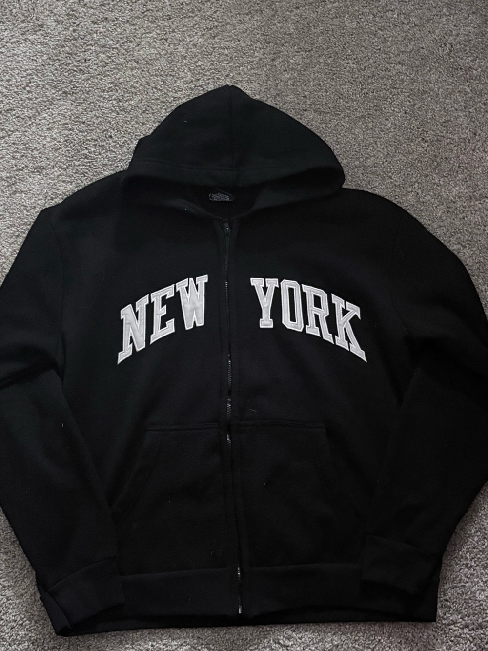 PacSun Black Zip-Up Hoodie Sweater with White 'New York' Logo